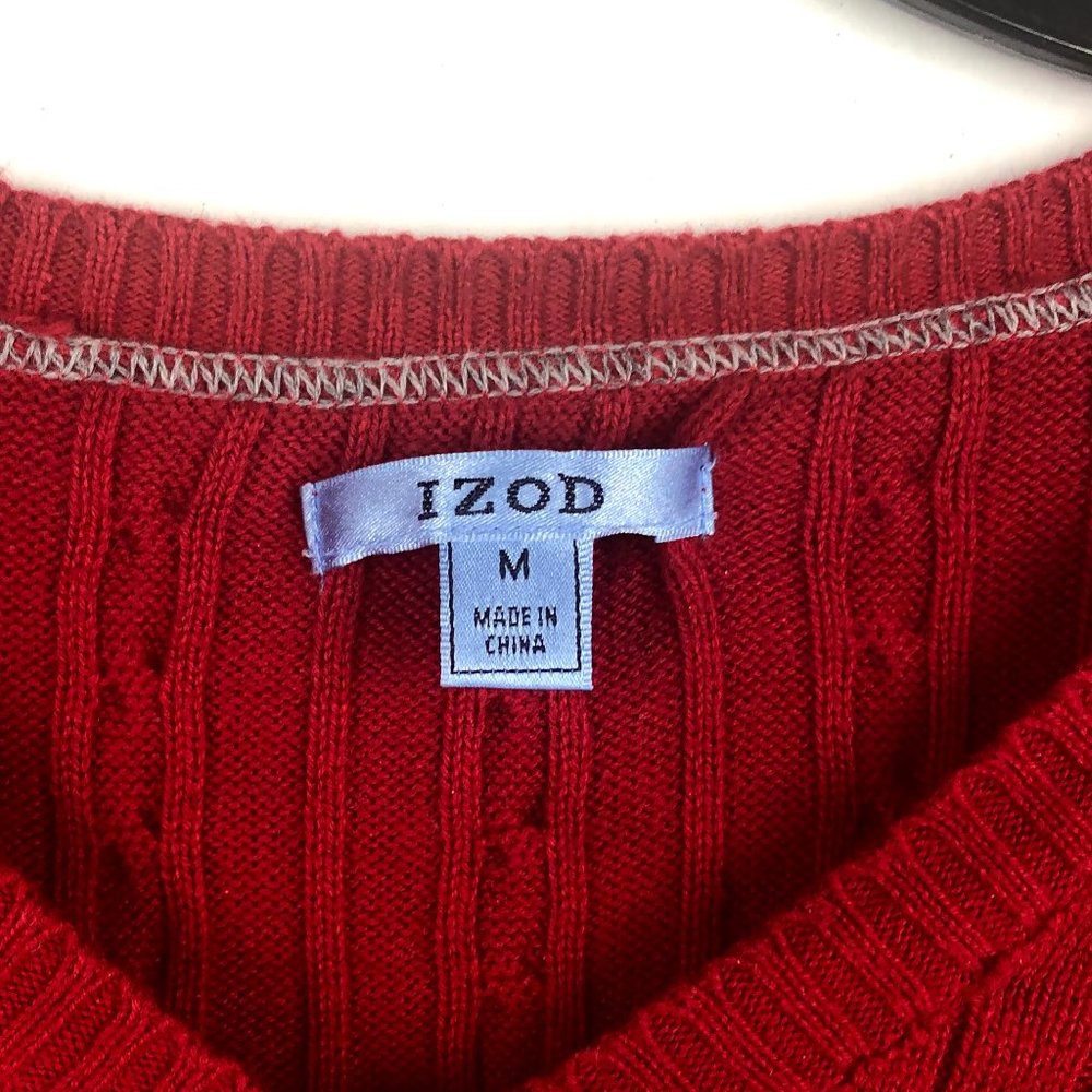 IZOD Red Cableknit V-neck Sweater - Picture 3 of 4